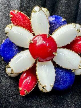 Red, White & Blue Floral Statement Pin Brooch - Women Jewelry